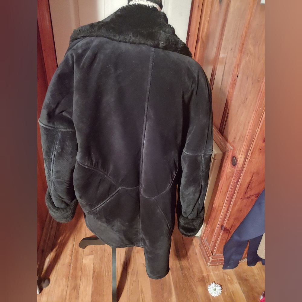 ✨Vintage Luxe ✨ Spiegel Faux Fur 90s Oversized Suede Leather Coat Black M - Picture 4 of 6